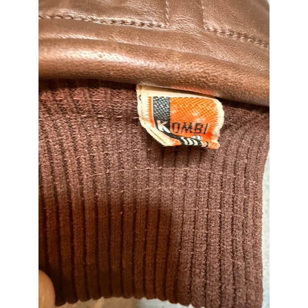 Vintage 70s Kombi Leather Ski Ladies Large Gloves Colorblock Padded Racer Brown - Picture 4 of 8